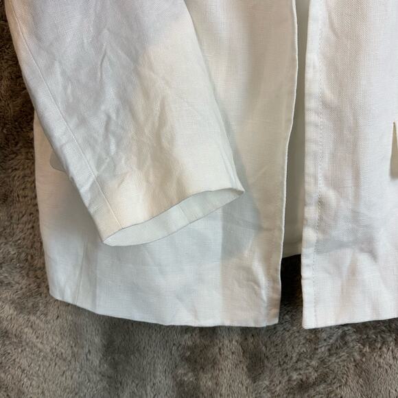 Talbots White Linen Open Front Blazer Jacket Long Sleeve Solid Women 12 L Large - Picture 3 of 7